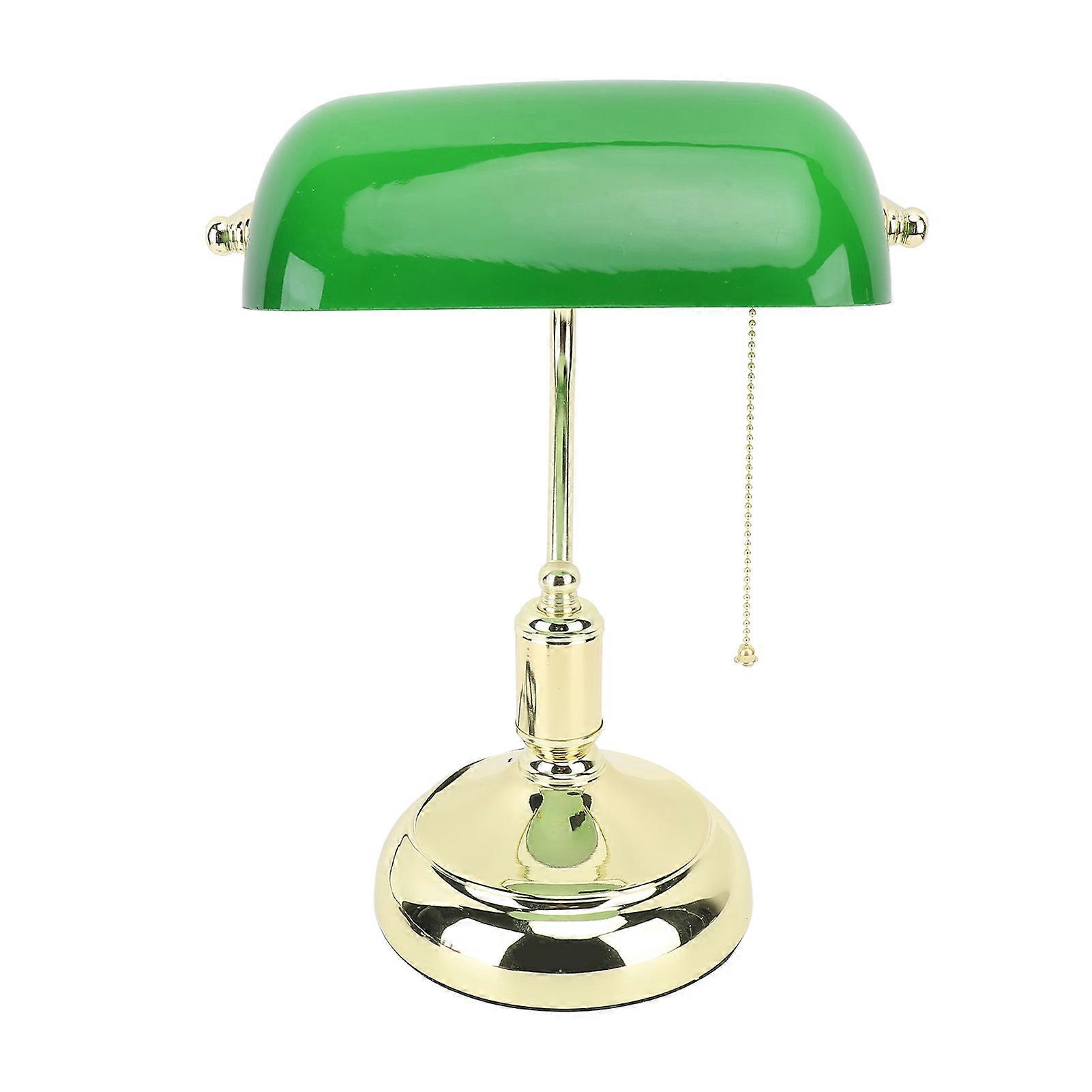 مصرفيون مصباح الزجاج الأخضر عاكس الضوء مكتب دافئ خمر مكتبة مصباح مع سحب سلسلة التبديل الحديد قاعدة E26 حامل للمكتب