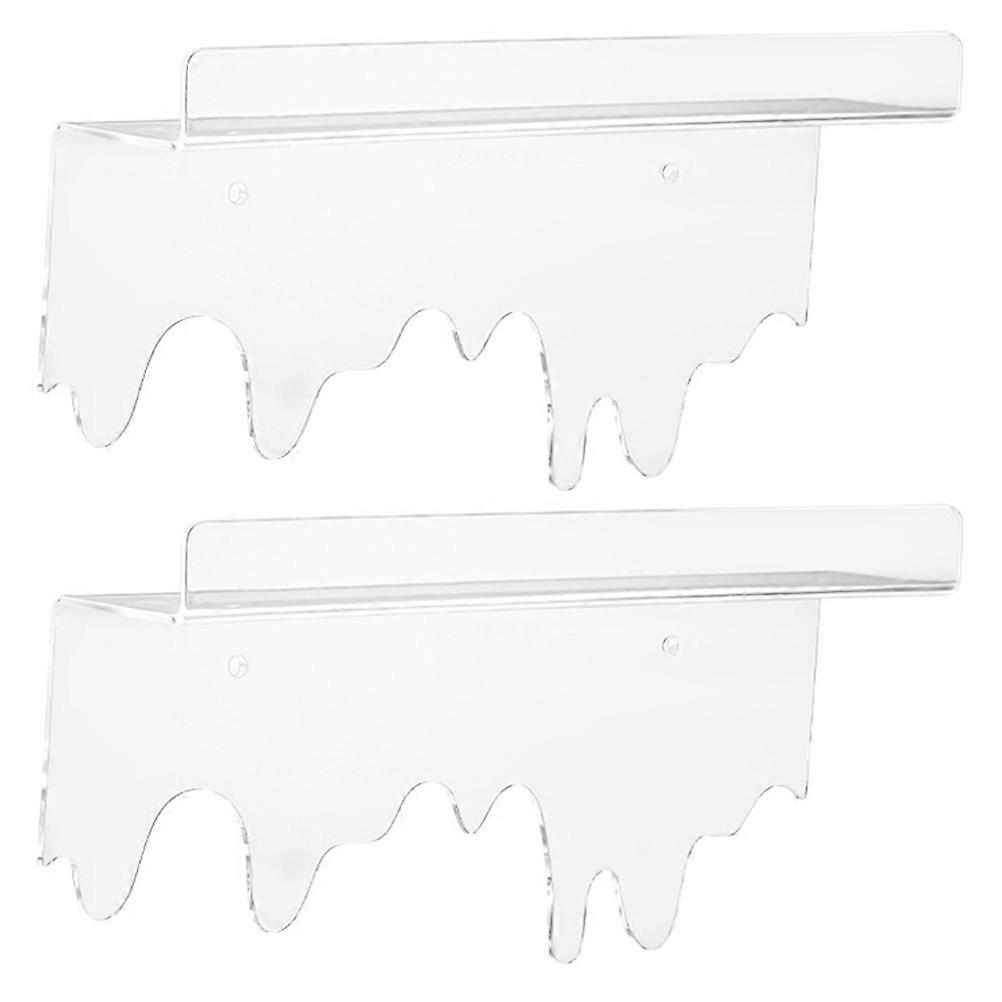 2pcs Wall Floating Shelf Wall-mounted Transparent Wall Cosmetics Storage Shelf