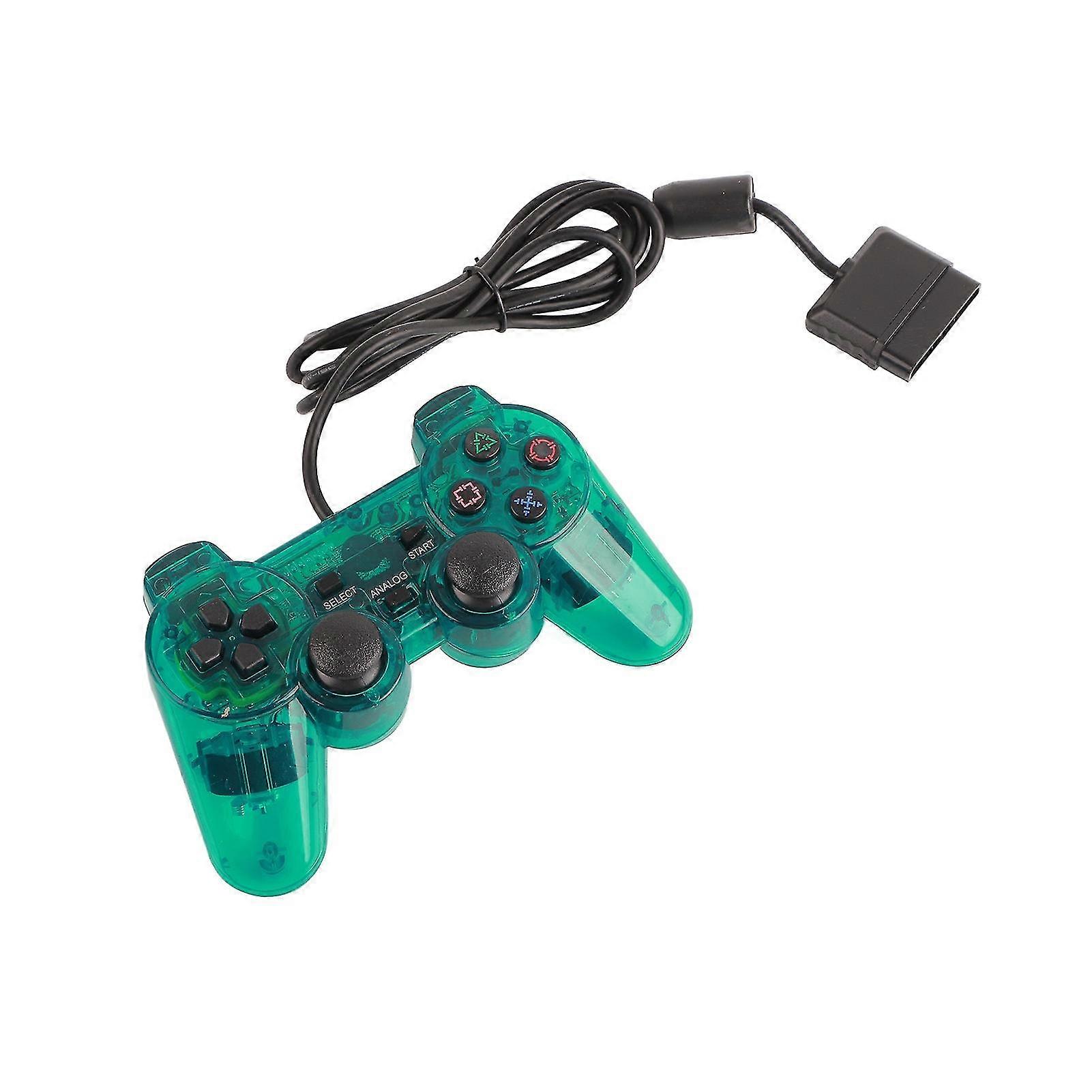 for PS2 Wired Game Controller Comfortable Grip Durable Dual Vibration Wired Transparent Gamepad Green