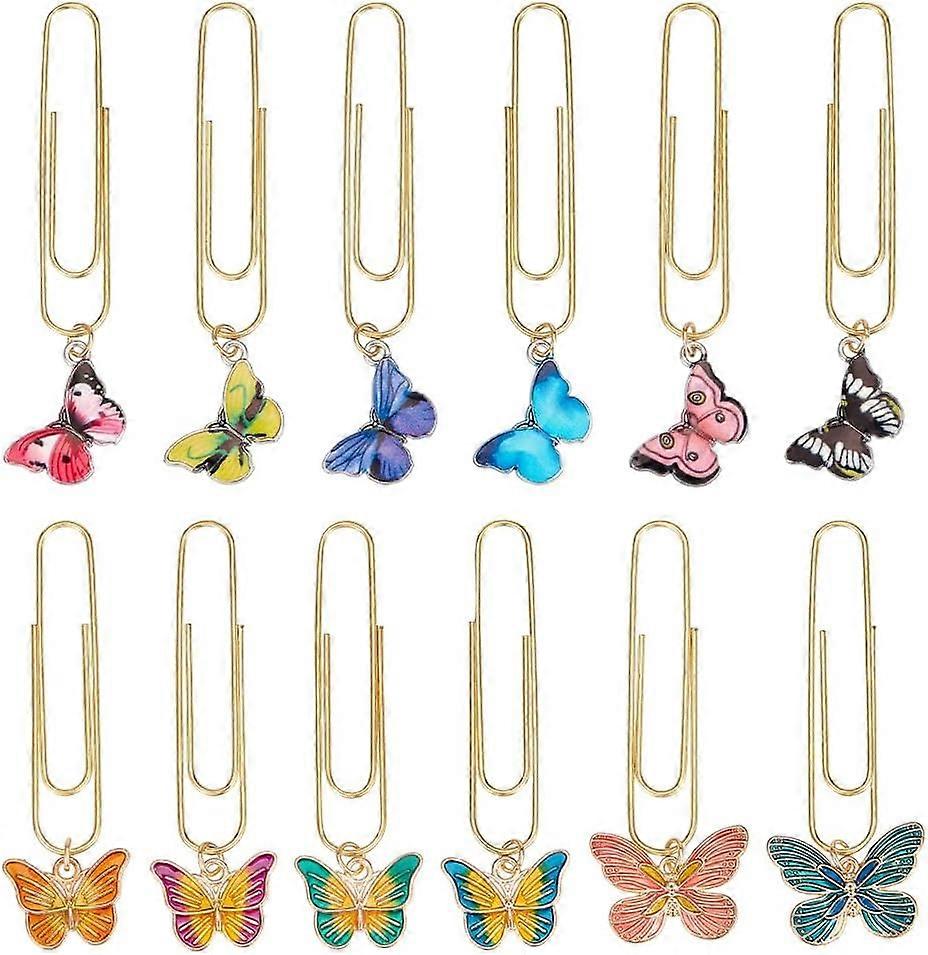 12Pcs Butterfly Paperclips 2.5~2.8 Inch Alloy Pendant Paper Clip with Butterfly Alloy Enamel Charm Metal Paper Clips for Paper Document Note Sorting a