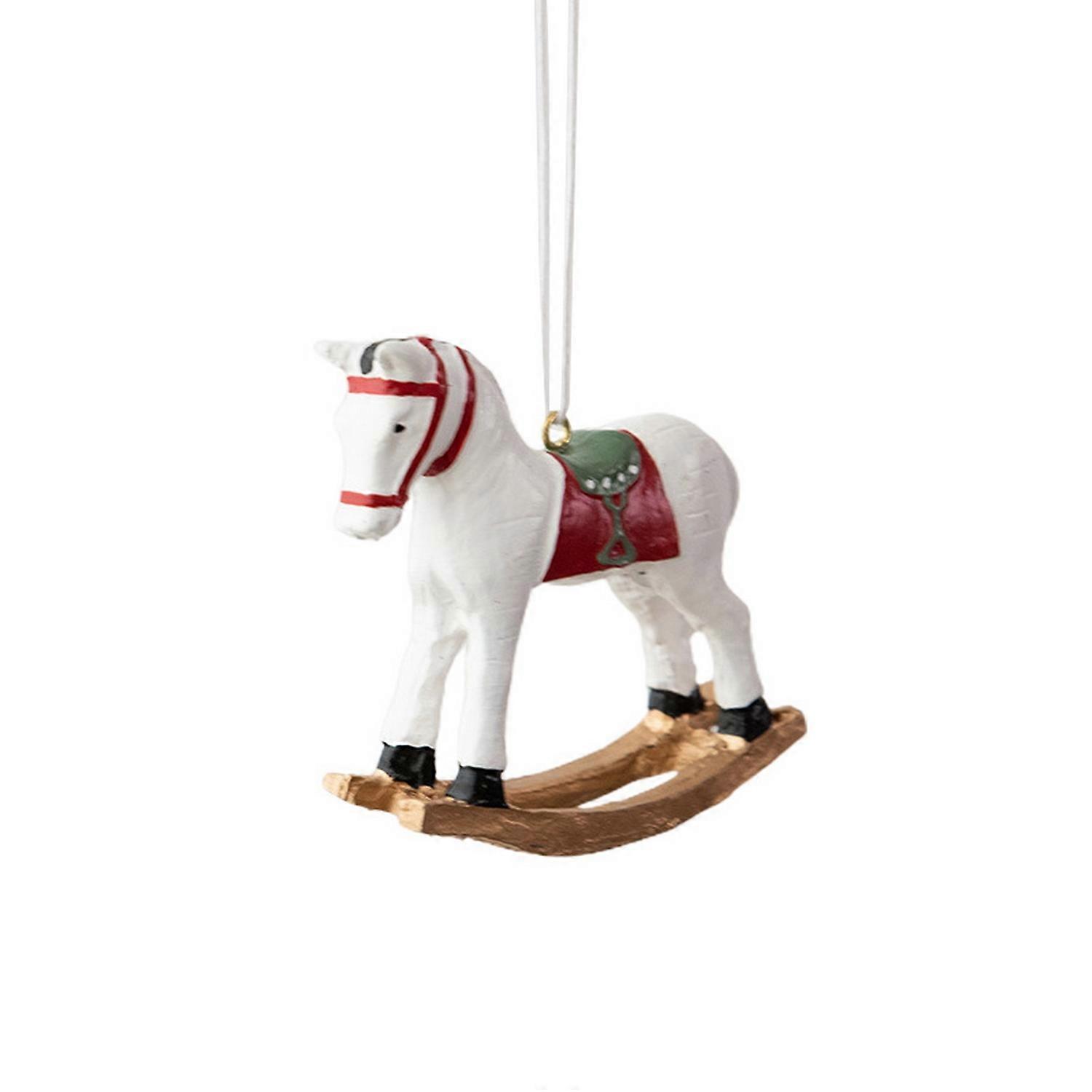 Retro Christmas Pendant Cute Colored 3D Cartoon Rocking Horse Resin Hanging Ornament for Christmas