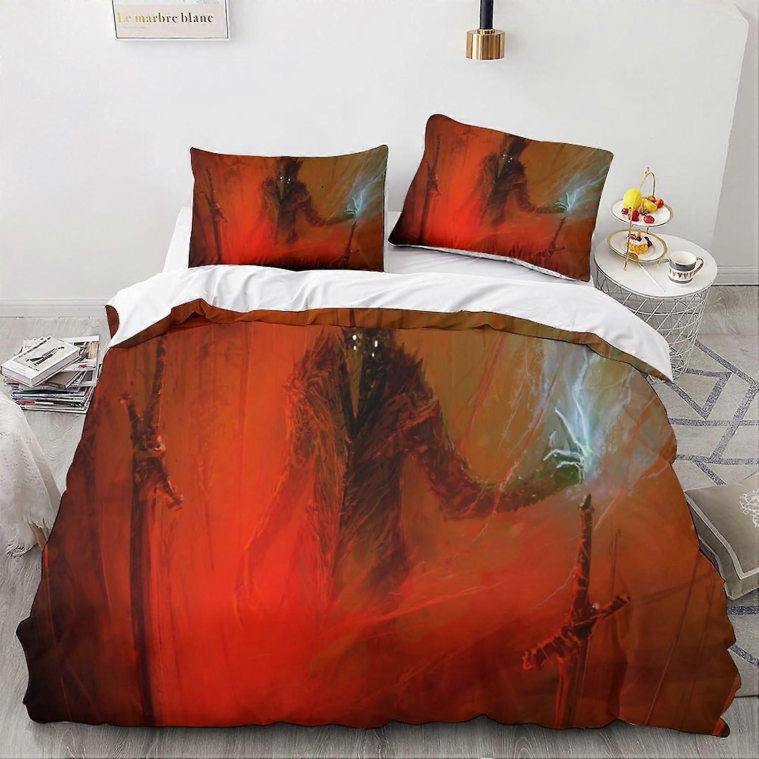 Strange Creatures Bedding Set Legendary Animals D Pattern Printed Duvet Cover Zipper Closure with Pillowcases Microfiber for Adults and Children 135*2