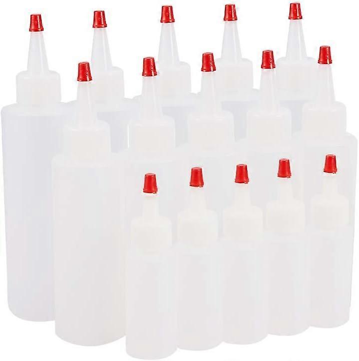 1oz 4oz 6oz 15 Pack Plastic Squeeze Bottles with Red Tip Caps for Crafts Art Glue Multi Purpose