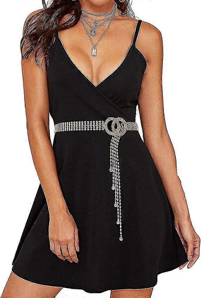 Women 125cm Crystal Rhinestone Waistband Belt Sparkle Chain With Double O-ring Belt
