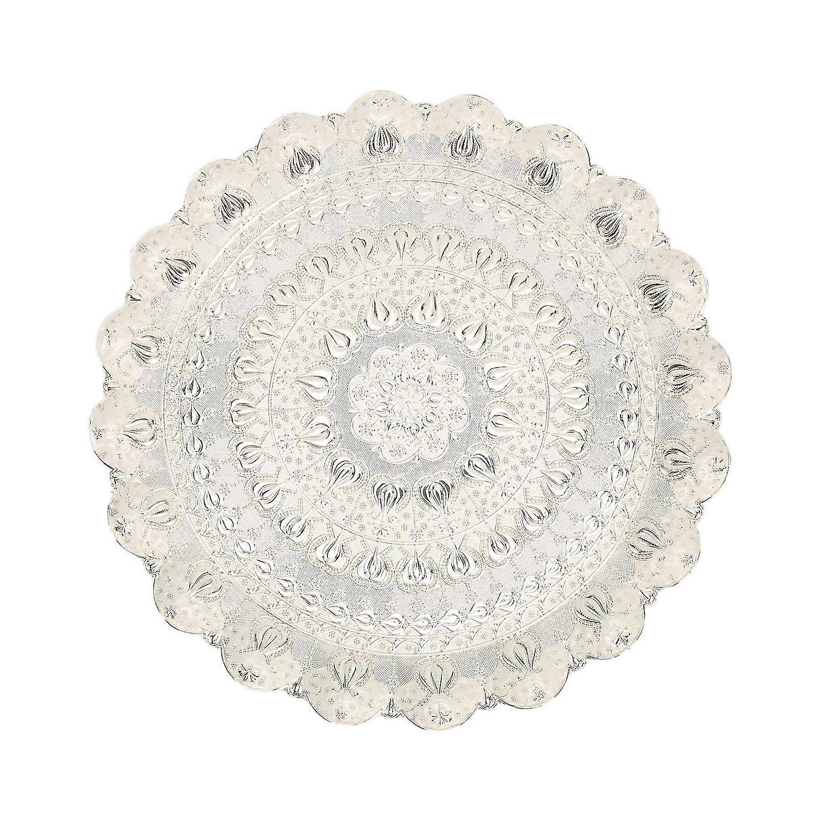 ティーコーヒーサービングトレイビンテージスタイルエンボスパターンラウンドコーヒープレートバー屋外ドレッサーデザート用