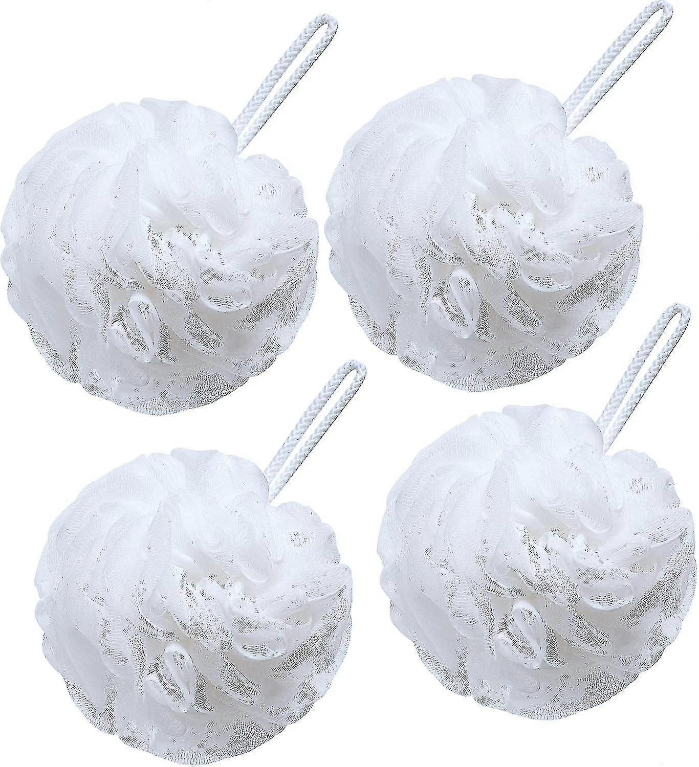 Large Shower Sponge Body Scrubber Mesh Pouf For Men And Women, Set Of 4 (white)