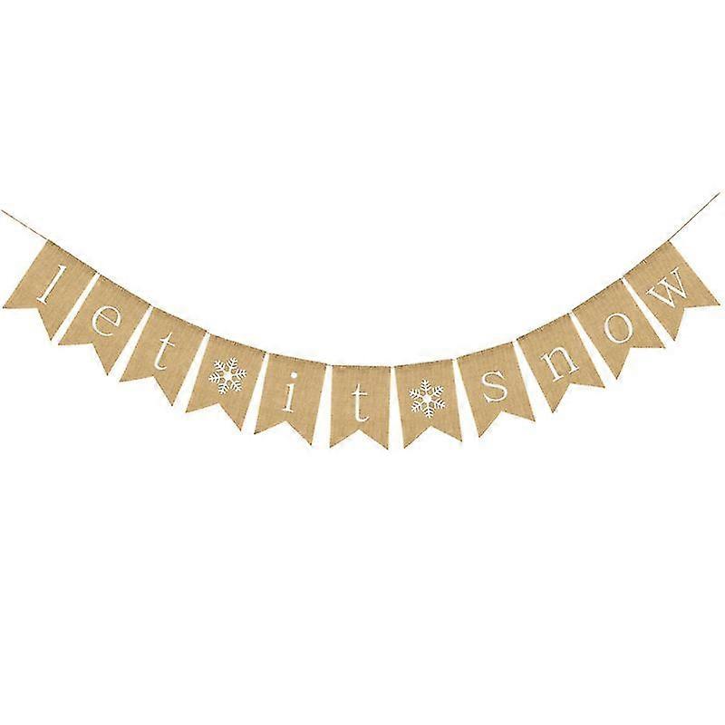 Christmas Let It Snow Letters Bunting Banner Decoration Snowflakes Pattern Linen Burlap Banner Swallowtail Pull Flag Party Supplies