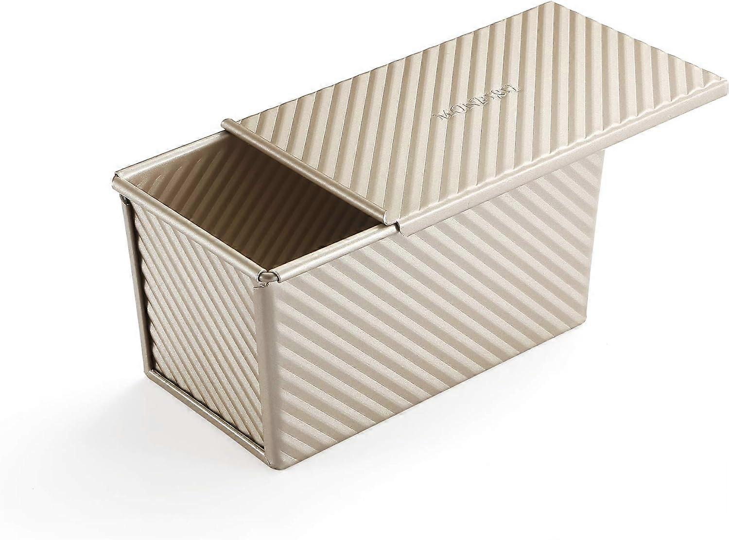 Lata oaf com Tampa Pão Torrada Molde Forma de Pão Ondulado com Tampa 450g Massa Antiaderente Ouro Aço Iluminado (21,5x12,3x11,4cm)