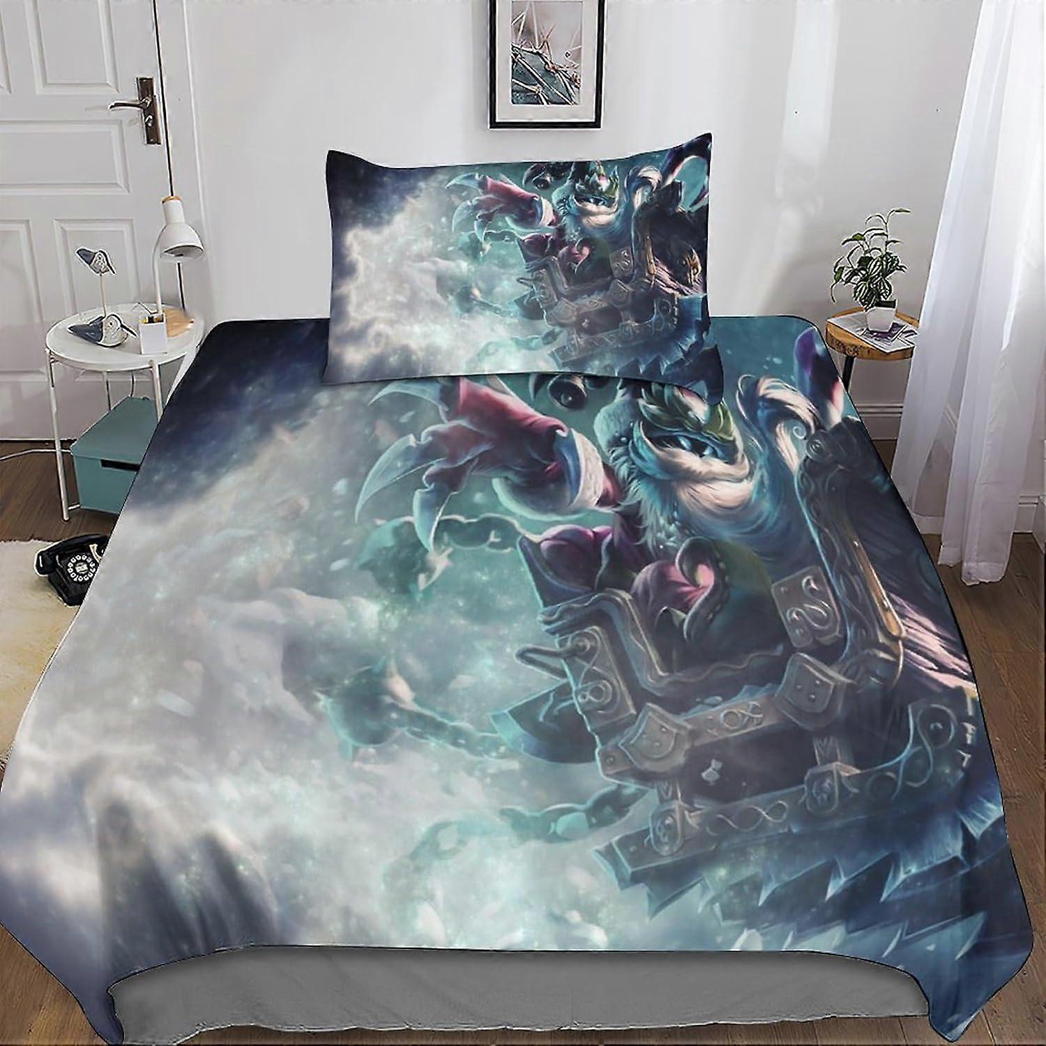 League of Legends 3D Kołdry i zestawy pościeli z poszewką na poduszkę, poszewka na kołdrę LOL Bedding, 2 sztuki pościeli z mikrofibry z zapięciem na zamek błyskawiczny Poszewki na poduszki Sin