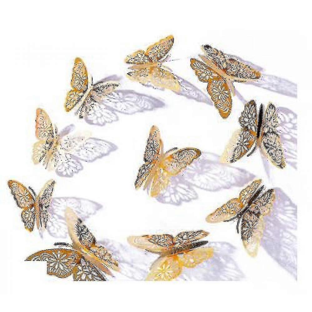 hollow 3d Three-dimensional Butterfly Wall Sticker Home(golden)