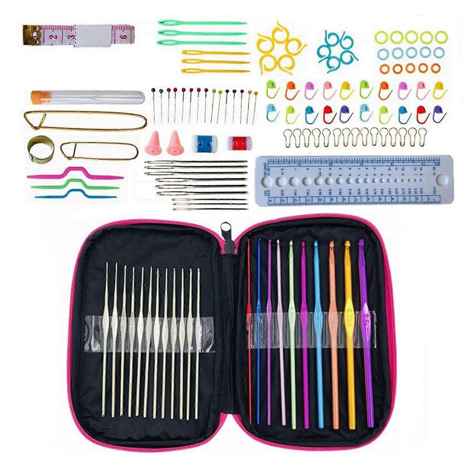 !126pcs/set Row Counter Smooth Sewing Needle DIY Aluminum Hat Glove Crochet Hook