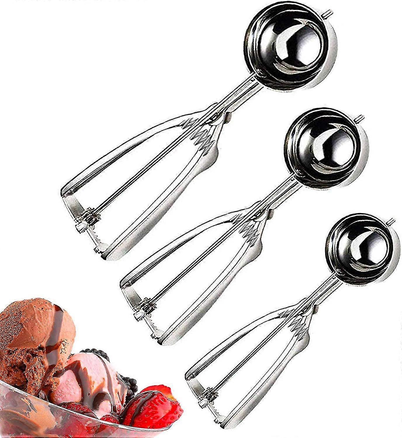 Ice Cream Scoop, Stainless Steel Ice Cream Scoop, Polished, 3 Pieces Different Sizes