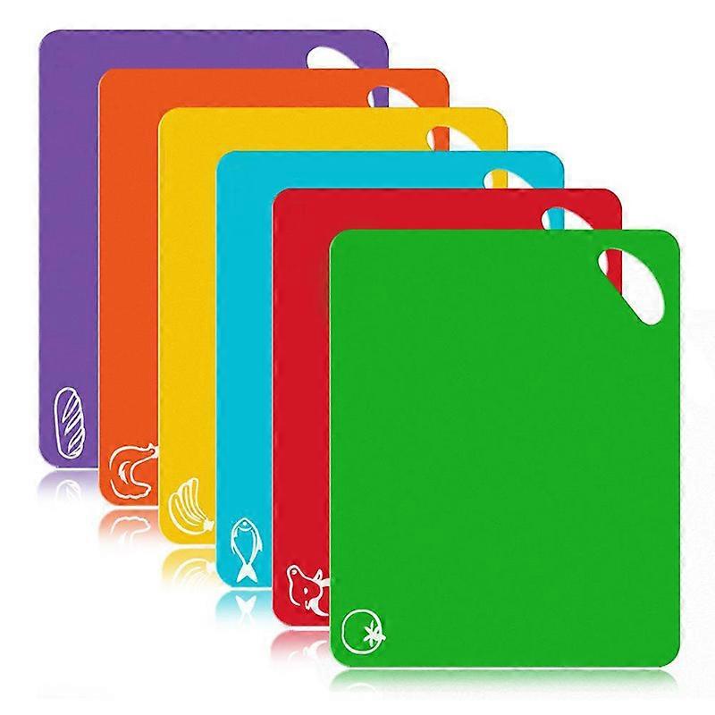 6 Pcs Cutting Board,Extra-thick Plastic Non-slip Cutting Board, With Food Icon