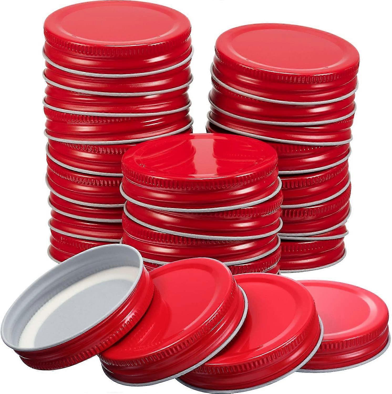 30 Packs Mason Jar Lids Regular Mouth Leak Proof Secure Mason Storage Solid Caps (red)