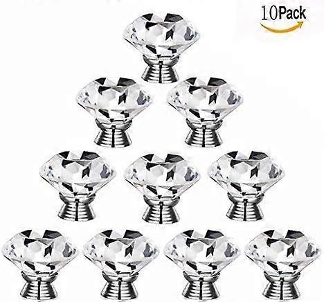 30mm Handles Knobs Transparent Diamond Crystal Glass Doors Cabinet Drawer Cupboard Decoration 10pcs/Set(Transparent)