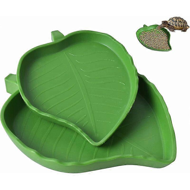 2PCS Leaf-Shaped Reptile Food Water Bowl, Land Tortoise Accessory, Flat Turtle Waterer, for Small Pets Reptile,Turtle, Lizard, Spider, Scorpion,-