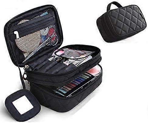 Makeup Bag,20*12*8 cm Double Layer with Mirror,Black
