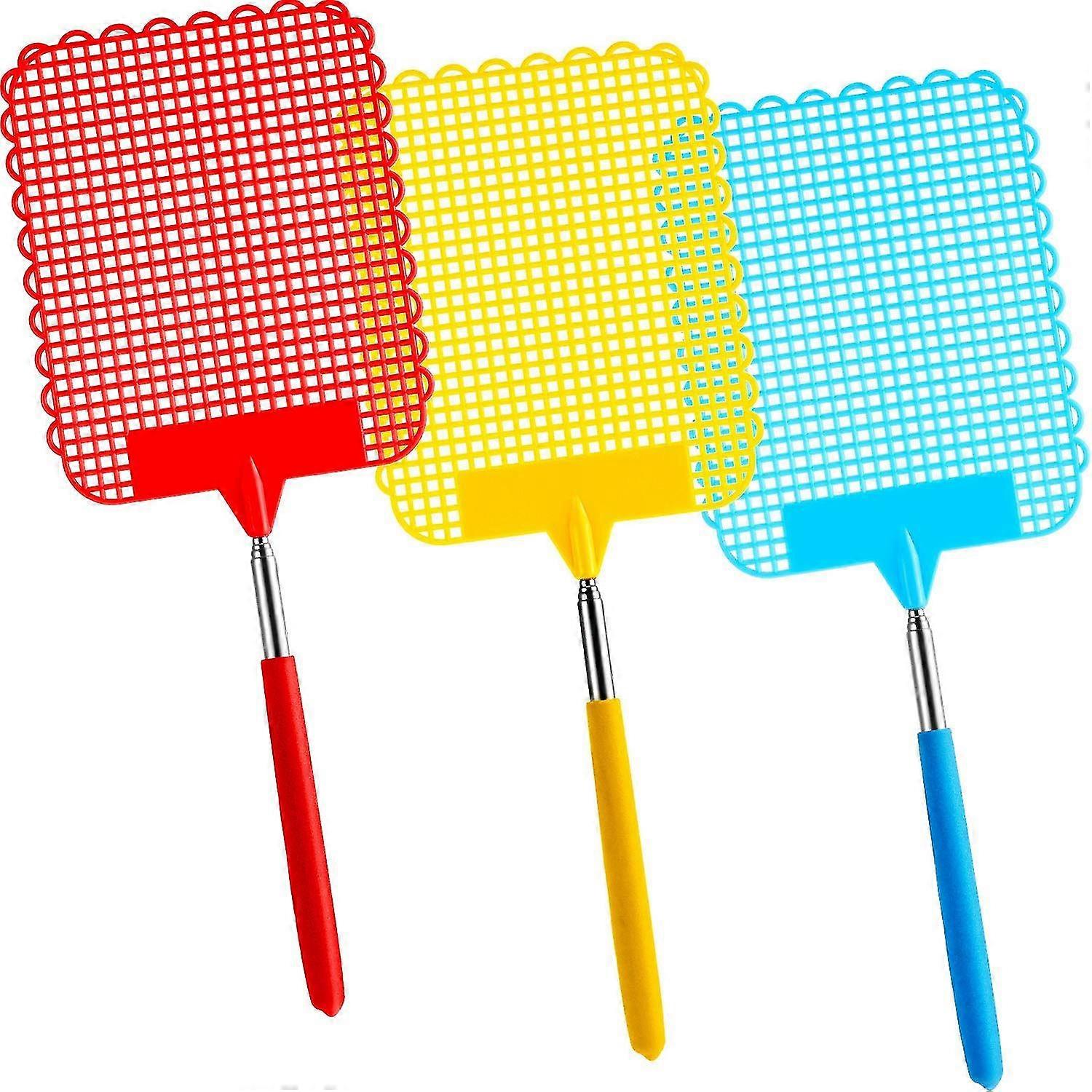 3 Pieces Large Extendable Fly Swatter, Manual Swat Pest Control With Strong Flexible Durable Telescopic Handle