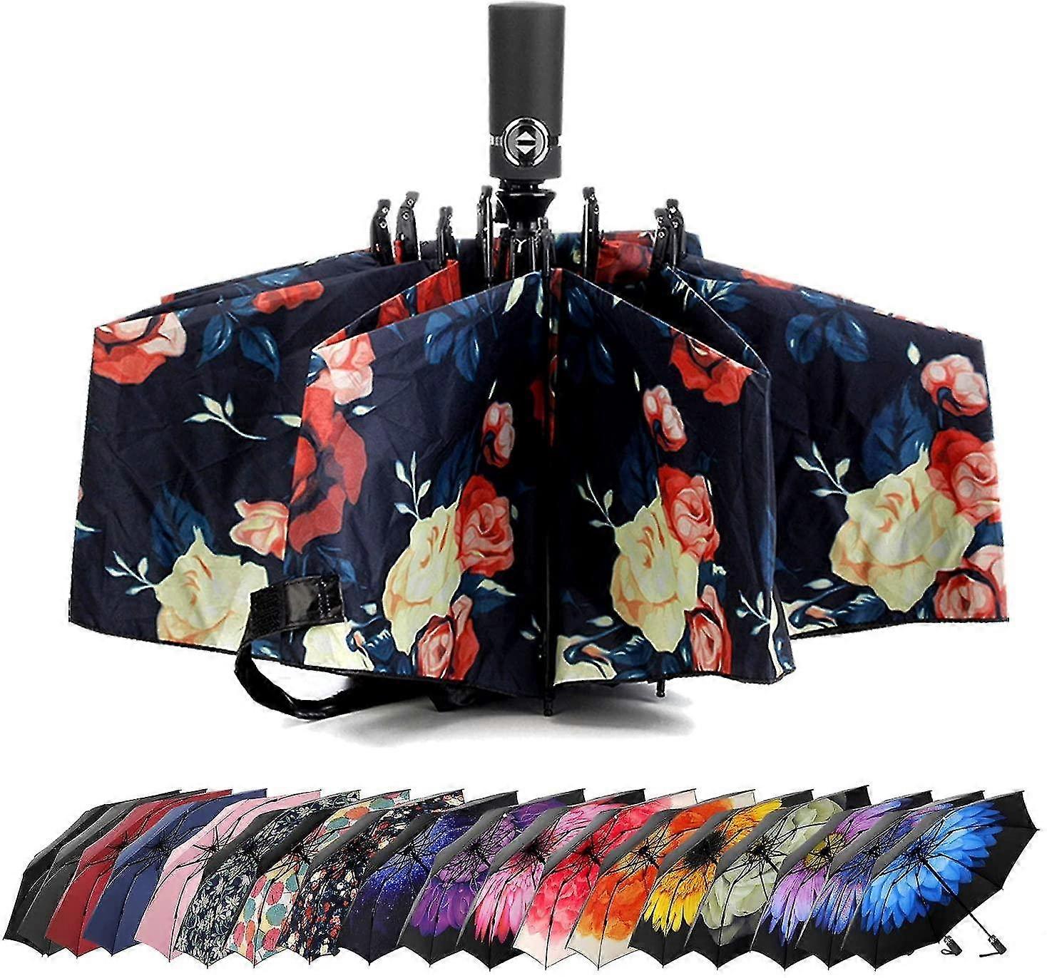 Ombrello da viaggio antivento Ombrello da viaggio compatto pieghevole, rosa (automatico)