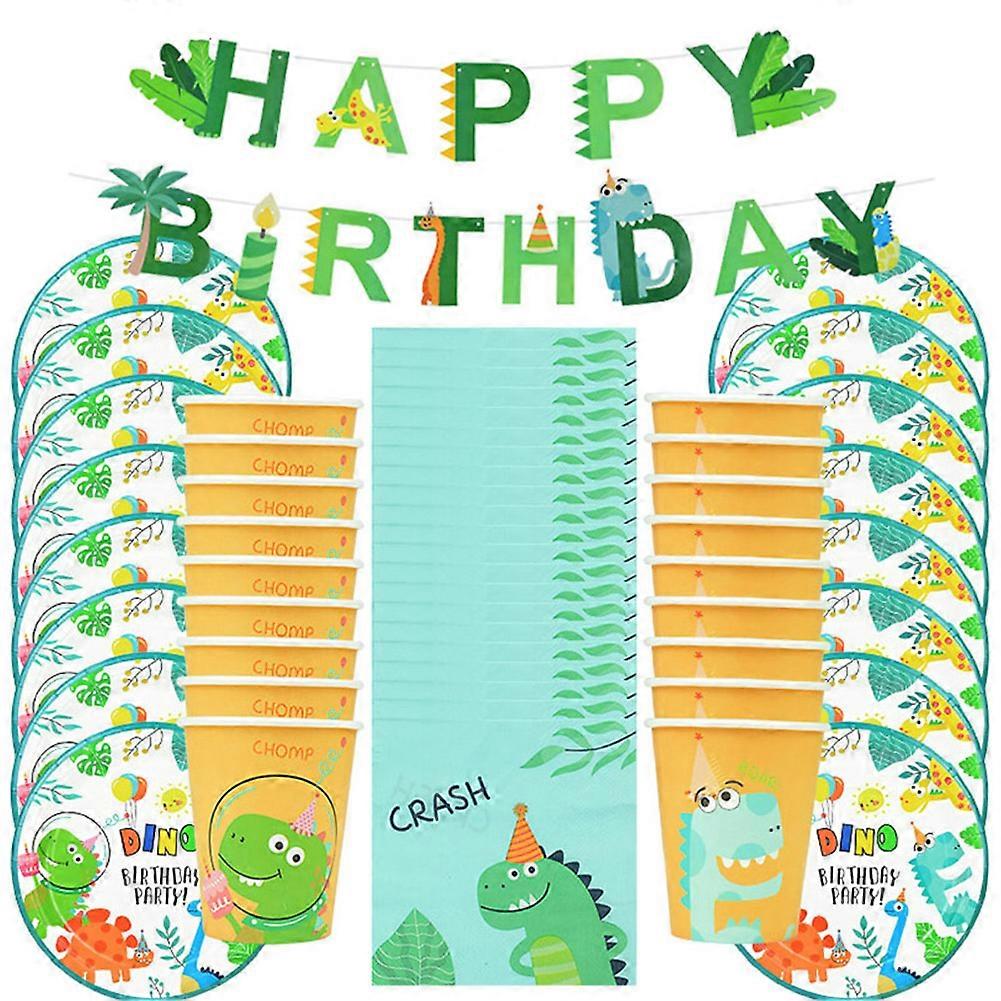 49Pcs Dinosaur Theme Party Disposable Tableware Set Paper Plate Cup Kids Boy Jungle Birthday Party