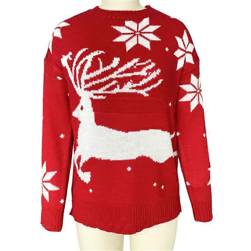 Pull à col rond classique moche joyeux Noël laide pour femmes Pull à manches longues Flocon de neige et renne Pull à col rond