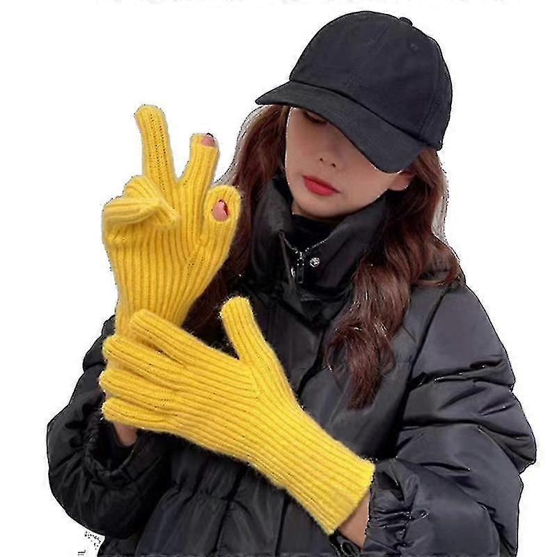 Solid Color Knitted Gloves Winter Windproof Half Finger Touchscreen Gloves