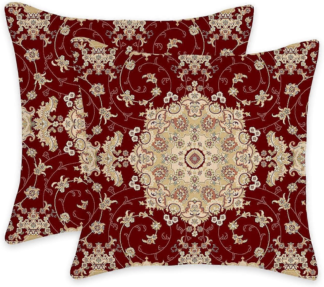 Pillow Covers 18x18 Inch Set of 2 Kerman Afghan Style Classical Pattern Throw Pillow Covers Cases Flax Cotton Square Cushion Covers for Home Couch Bed