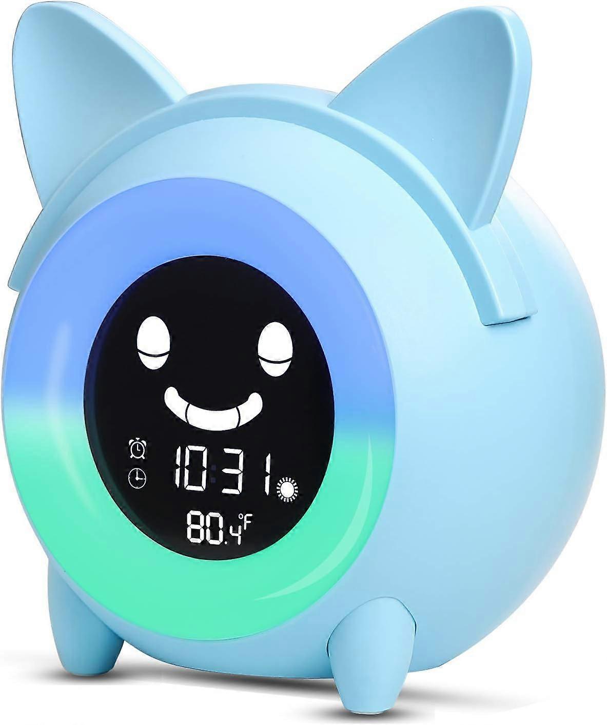 Kids Alarm Clock, Bedroom Wake Up Clock Cute Digital Clock With Temperature, 5 Colors Of Smart Night Light Clock