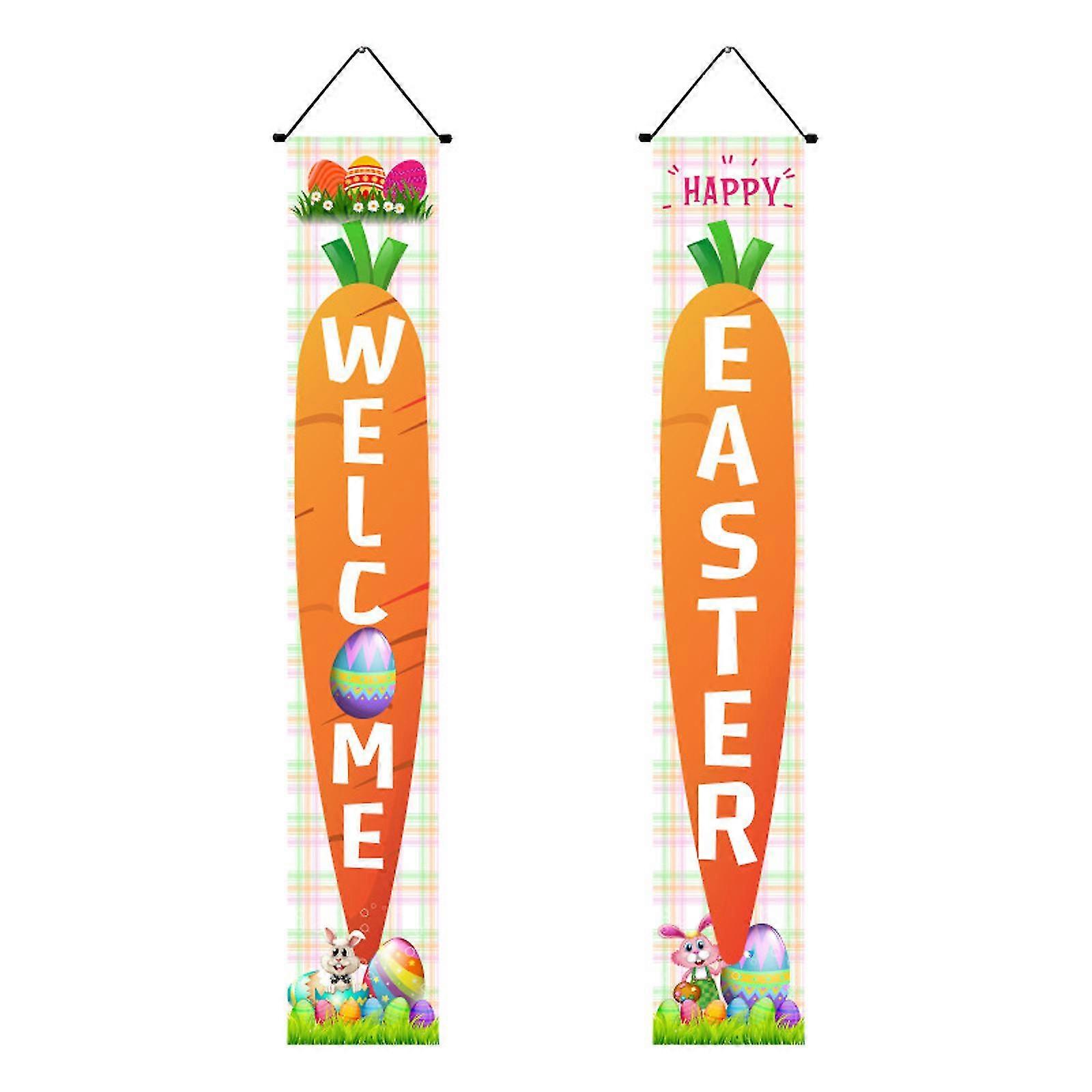 Easter Party Curtain Easter Couplet Banner Pendant Bunny Carrot Egg Pattern