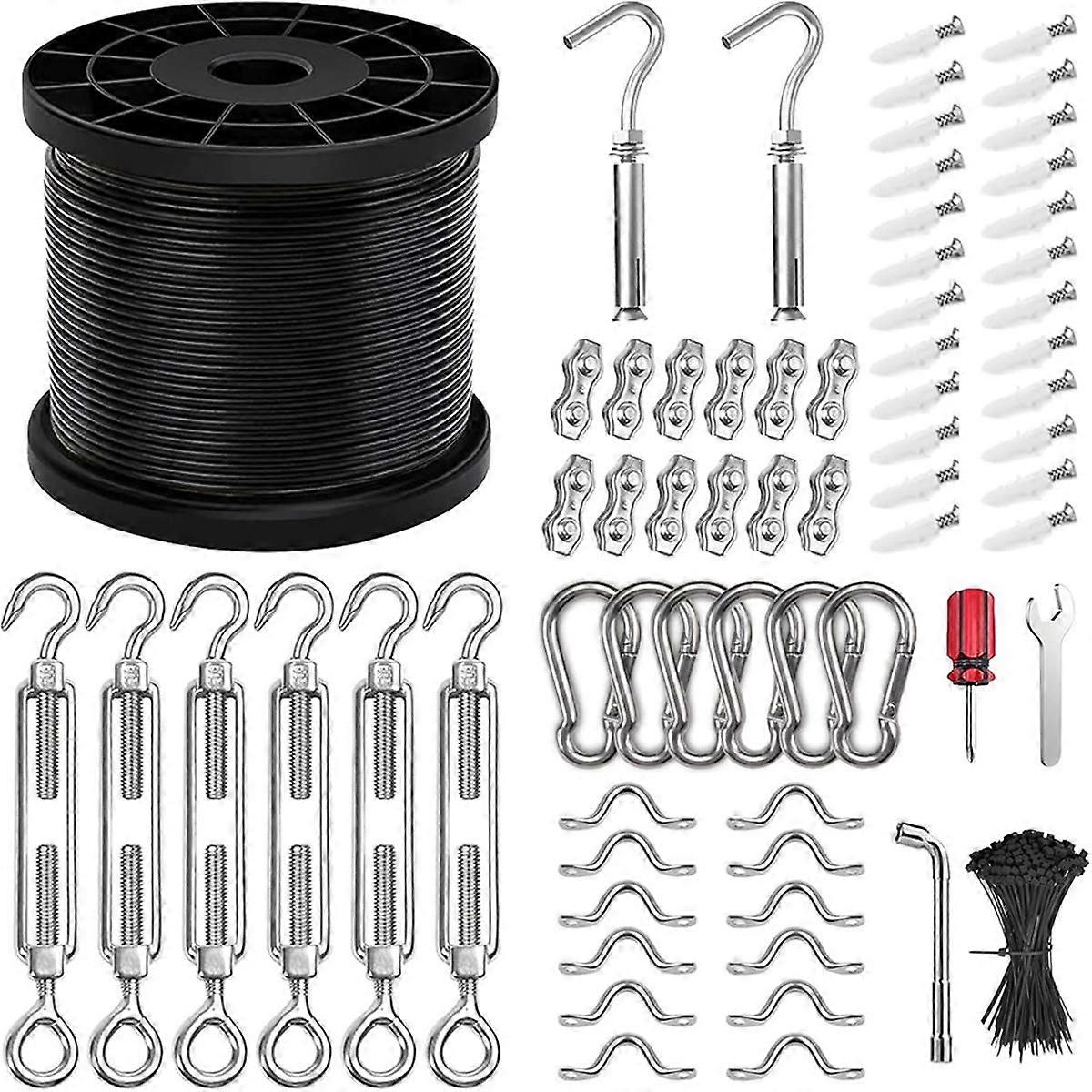 Light String Hanging Kit with 300 Feet of Vinyl Coated 304 Stainless Steel Cord, Ball Light String Hanging Kit