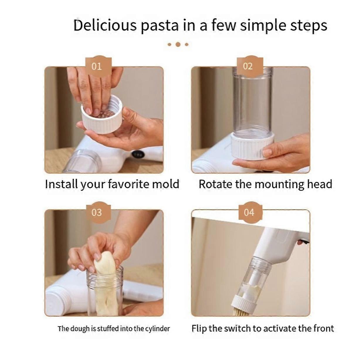 Handheld Electric Pasta Maker Electric Noodle Maker High Efficiency Handheld Press Pasta Machine with 6 Molds for Home,A