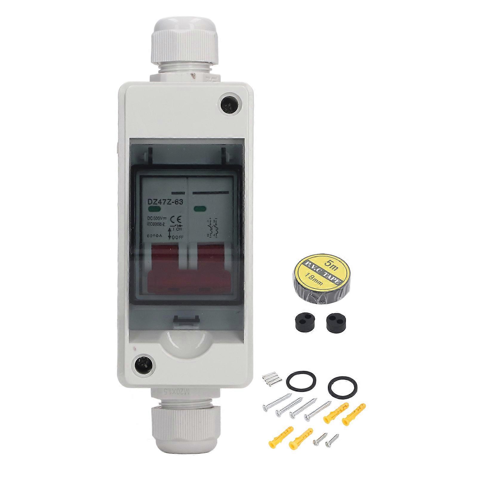 PV Solar Disconnect Switch Photovoltaic Circuit Isolator Miniature RV Breaker Box DC500V IP65 Waterproof