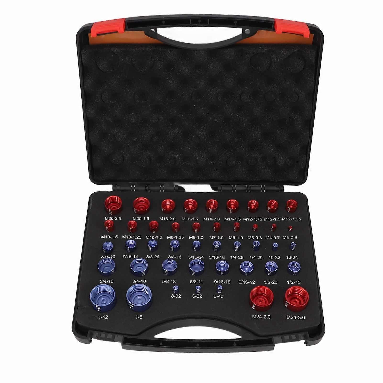 44pcs écrou et boulon Thread Checker rouge bleu écrou et boulon Taille Jauge Pouce métrique écrou et boulon Identifier jauge Set (YMCAT)
