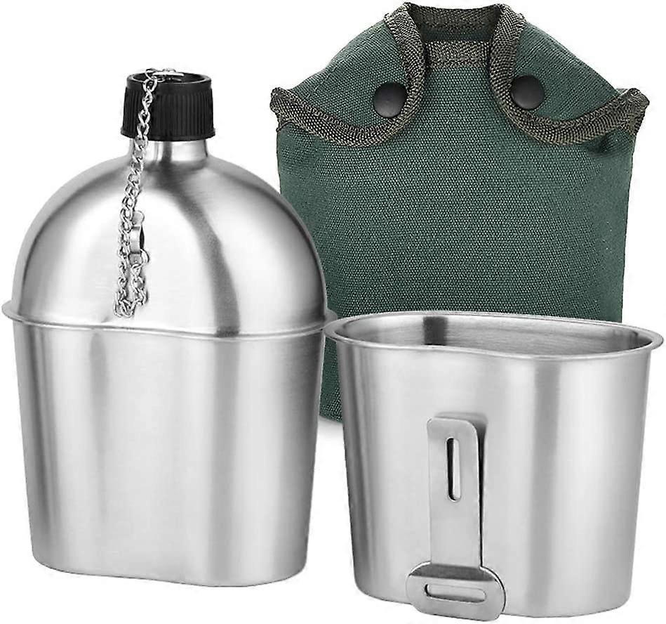 LN-Military Canteen Kit - 2db rozsdamentes acél katonai étkezde csésze készlet (1000ml és 600ml) fedőtáskával szabadtéri kempingezéshez, túrázáshoz, hátizsákhoz
