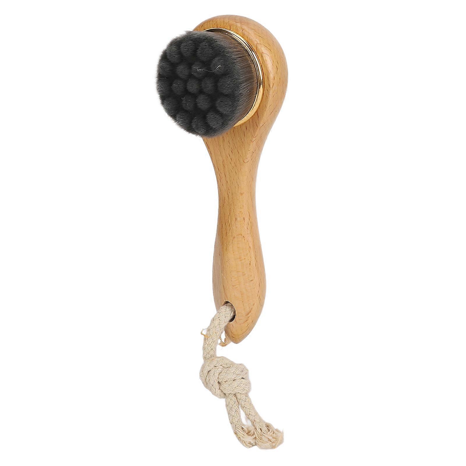 Manual Facial Cleansing Brush Exfoliating Ultra Soft Wooden Long Handle Face Scrubber Massage Brush with Lanyard
