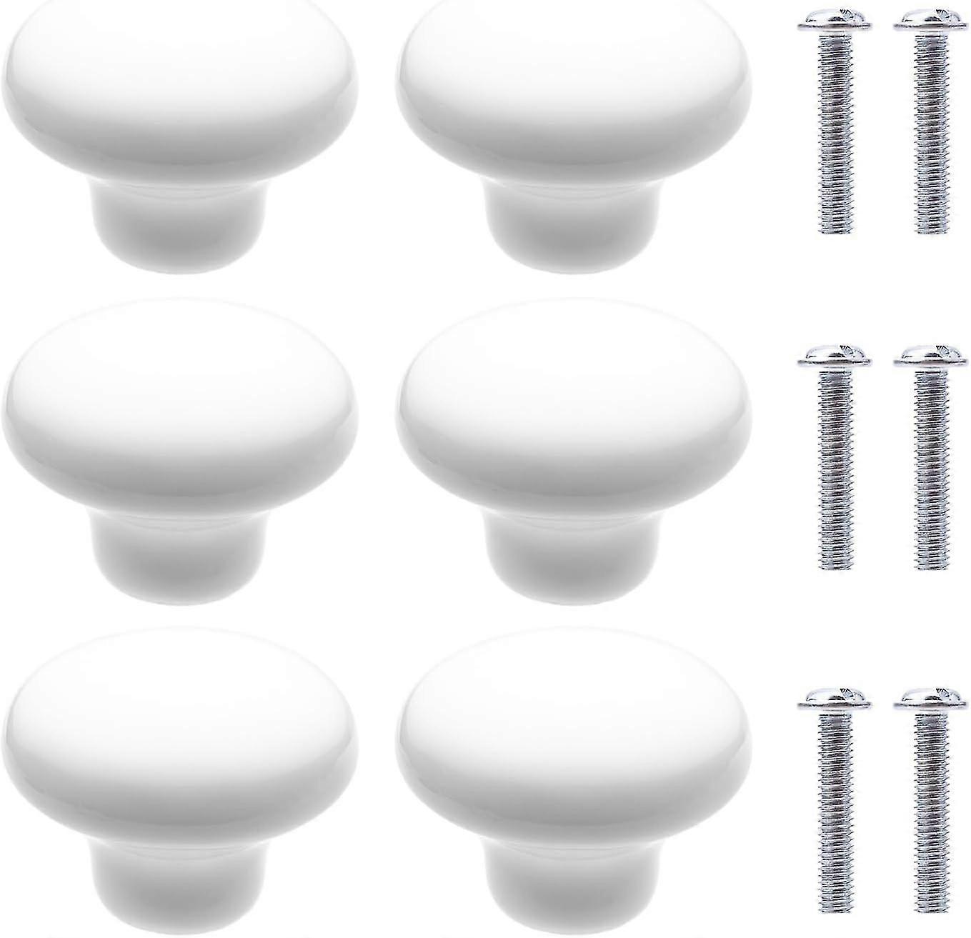 6pcs Ceramic Furniture Knobs Round Shaped Ceramic Cupboard Drawer Knobs Handles For Library Kitchen Cabinets (white)