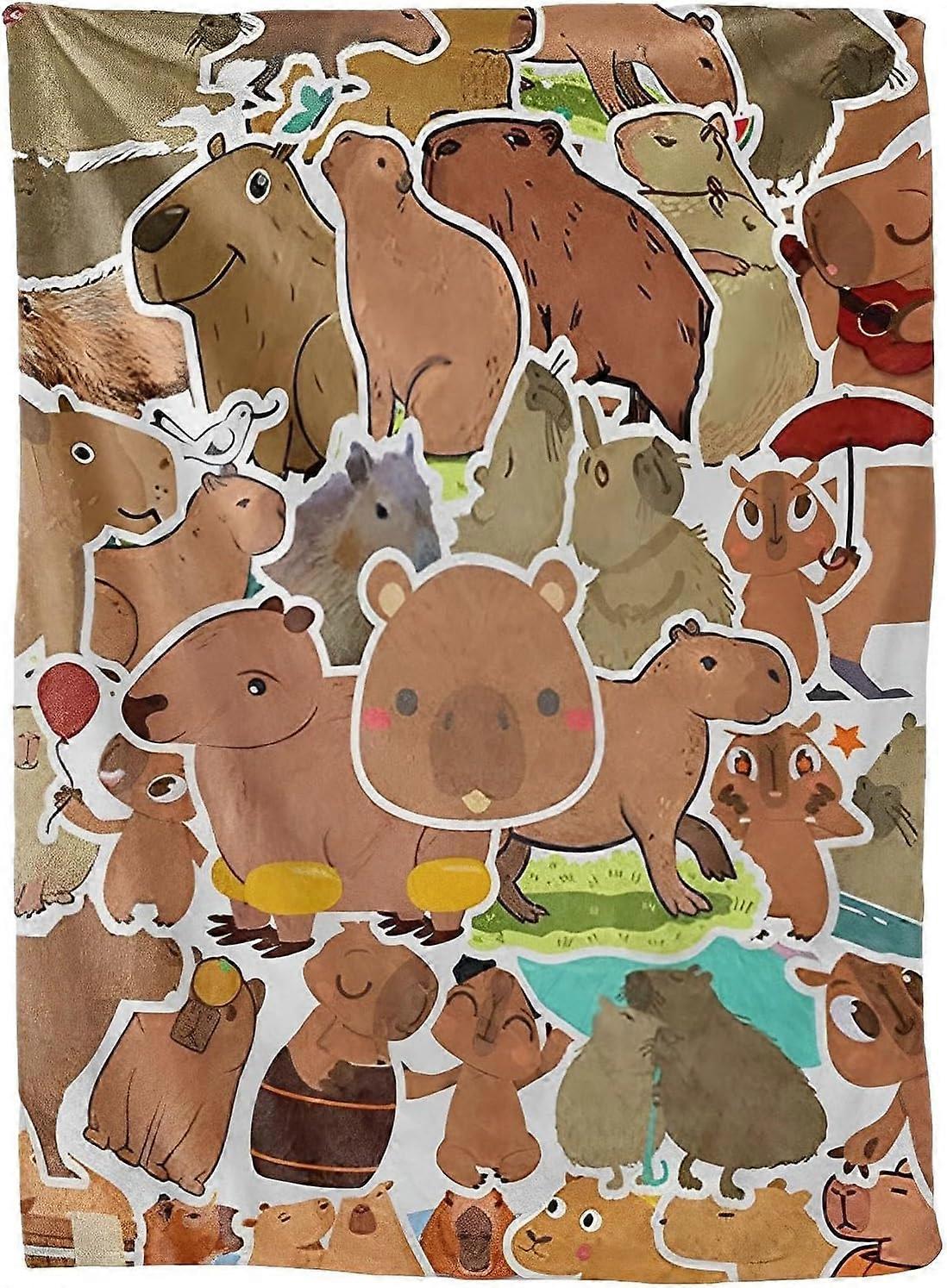 Capybara Pläd Filt - Söt Capybara Djur Filtar Mjuk Flanell Mysiga Plädar | Lätt att rengöra lätta Capybara-filtar för utomhuscampingsäng 