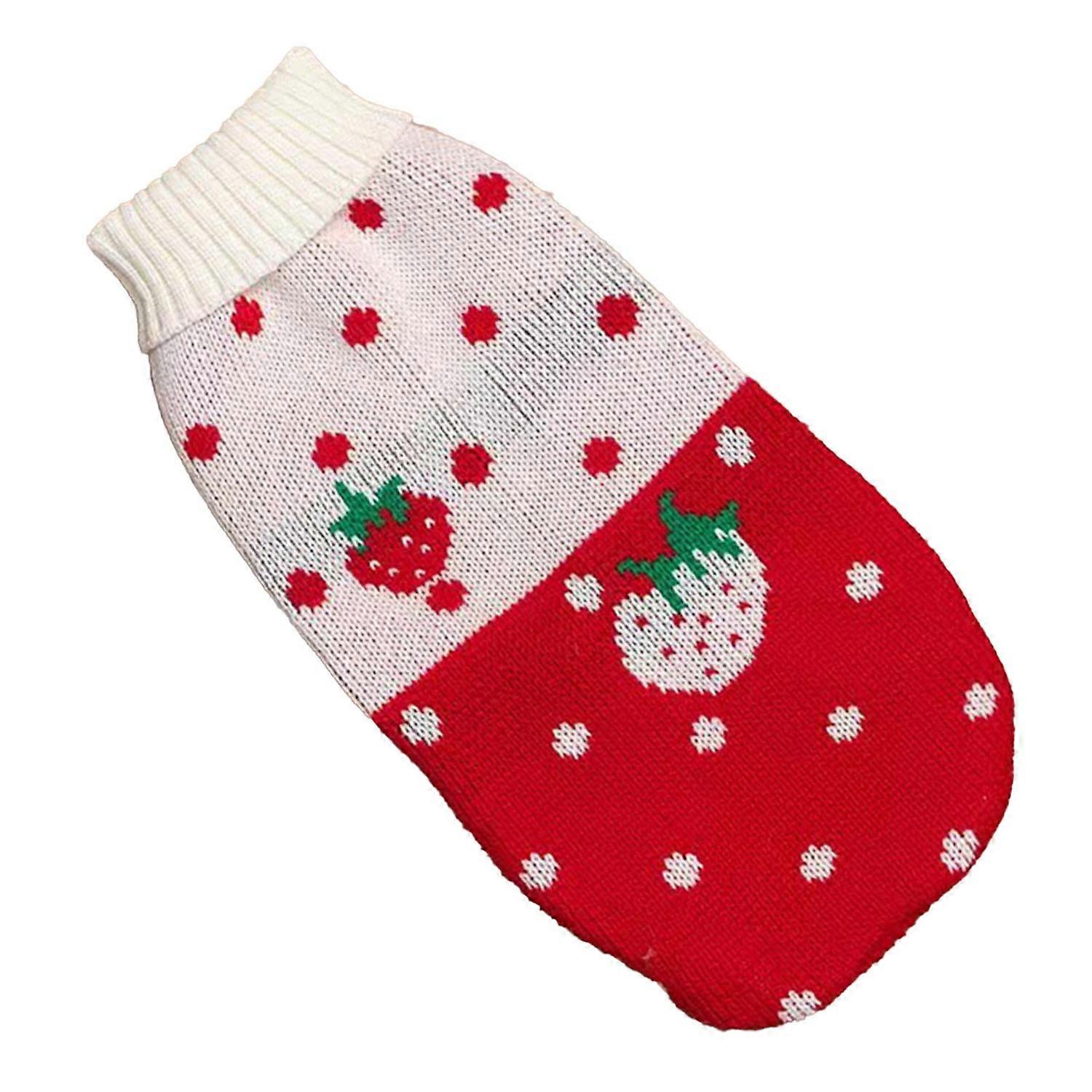 Cat Sweater High Collar 2 Legged Warm Strawberry Pattern Stylish Cute Pet Knit Sweater for Daily Par
