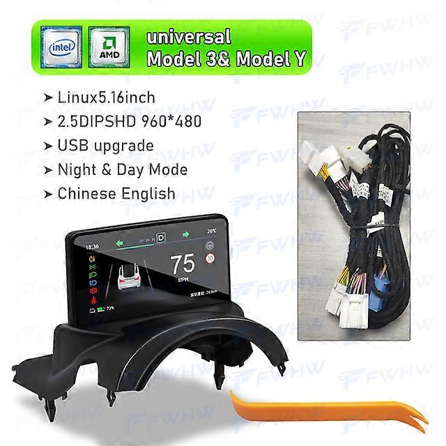For Tesla Model Y 3 Digital Dashboard Head Up Display 4.6'' 5.16 LCD Information Displayer for Tesla HUD Power Speed