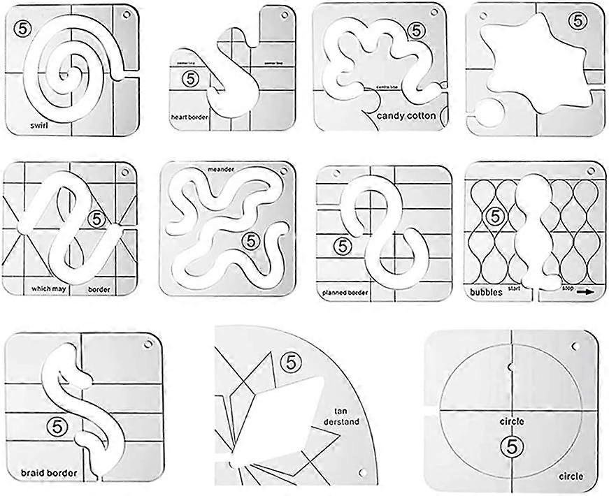 Clear Acrylic Quilting Patterns Set of 11 with Sewing Machine Presser Foot and Quilting Template Compatible with All Low Shank Sewing Machines