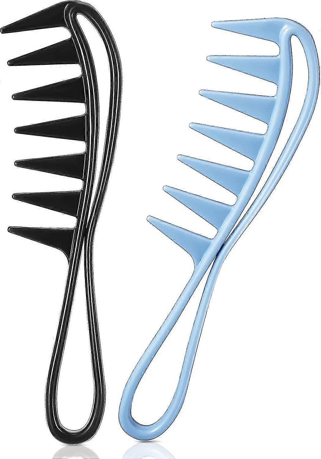 2pcs Curved Combs, Wide Tooth Comb, Curly Hair Comb, Anti-static Hairdressing Comb, Salon Afro Comb With Handle