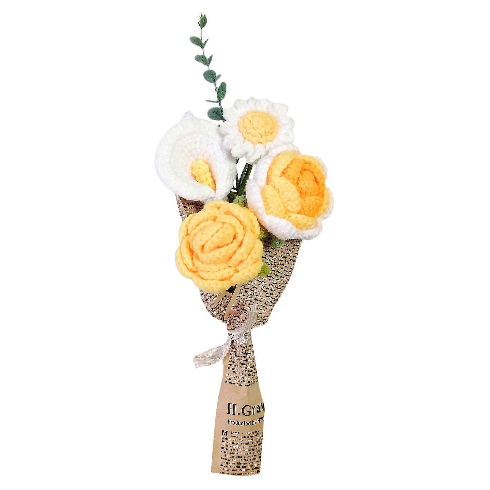 Buchet de flori artificiale floare tricotată DIY lână decorațiuni interioare cadou creativ lucrat manual 39cm buchet țesut manual