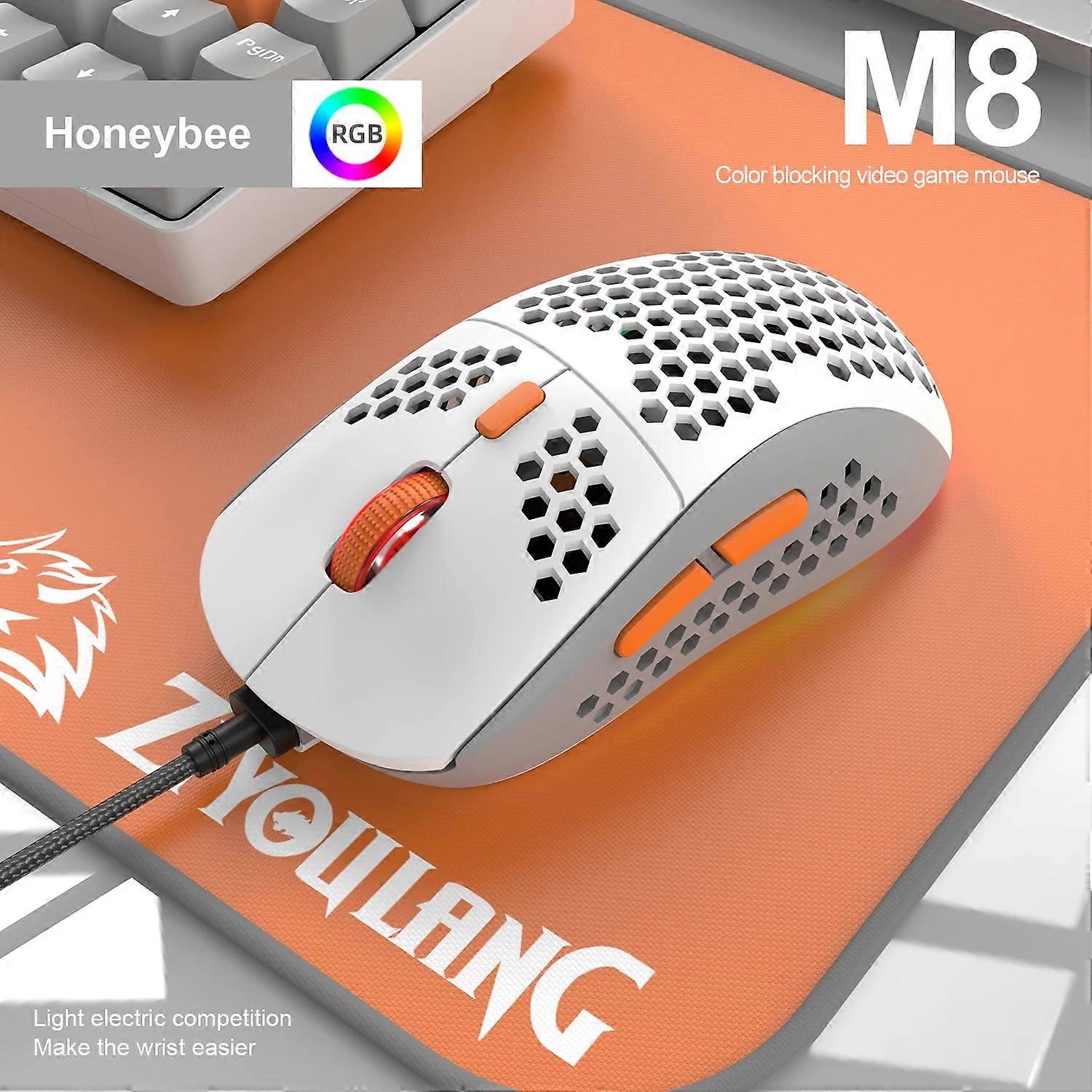 M8 Wired Mouse RGB Light Honeycomb Gaming Mouse Desktop PC Computers Mouse Laptop Mice Gamer 6400 DPI Lightweight Office Mouse Mice & Trackballs