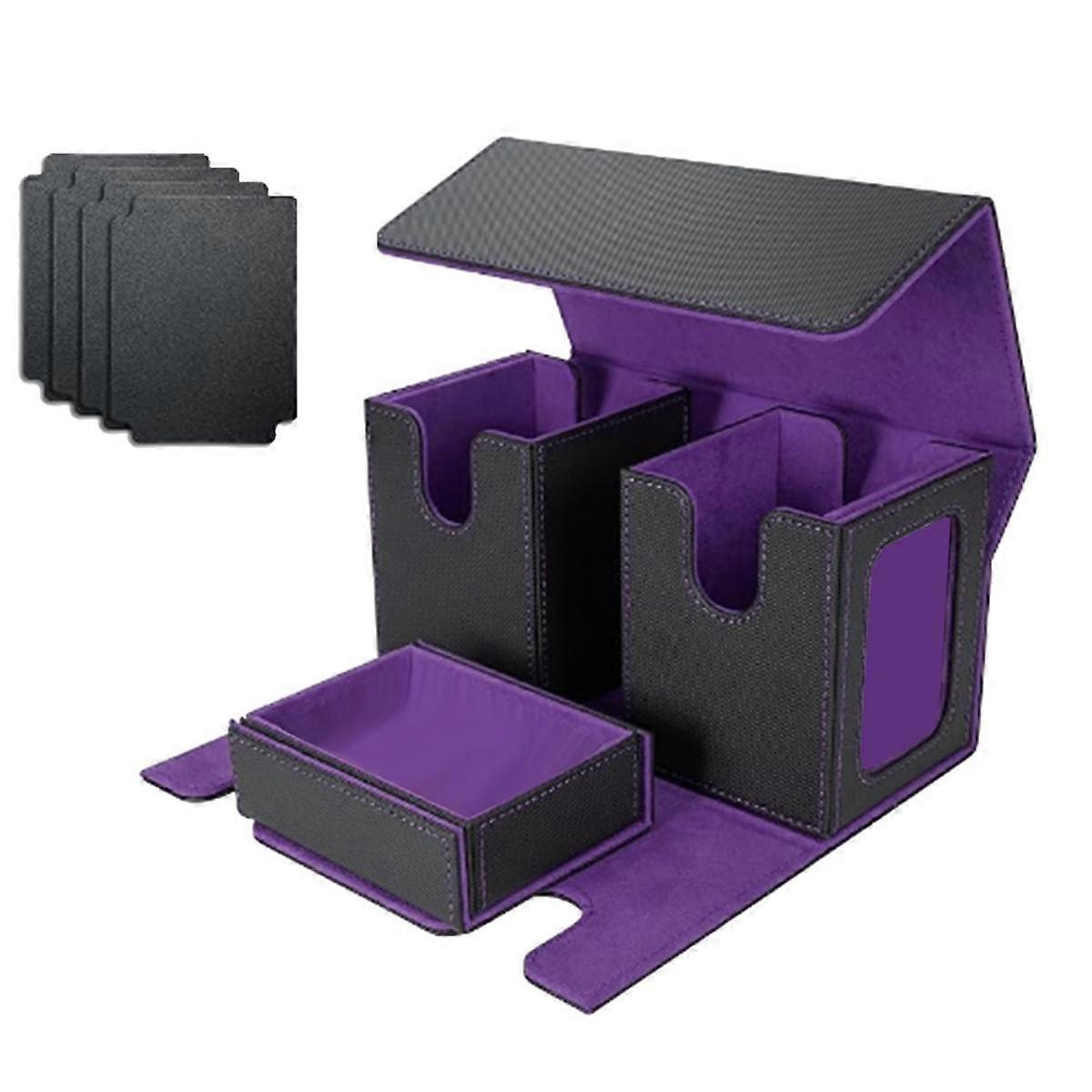 Card Storage Box for 200+ Cards,3-In-1 Card Deck Case, Card Organizer with 4 Dividers Purple