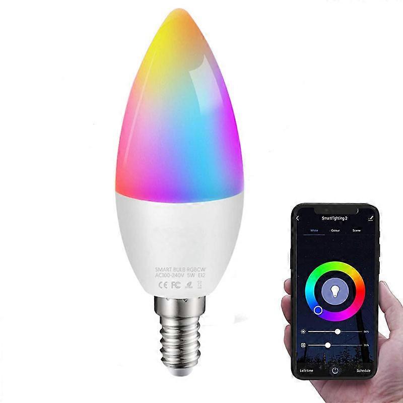 WiFi Smart Bulb E14 RGB Multicolor and Dimmable LED, Smart Bulb Compatible with Alexa and Google Home, 5W WiFi Bulb Controlled by Smartphone, Timer an