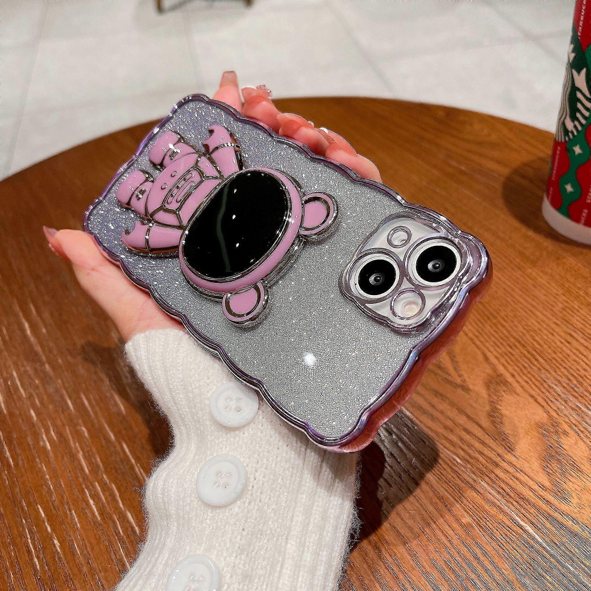 Plating Clear Case Compatible With Iphone 14 Pro Max/14 Pro, Soft Tpu Shockproof Cover With Astronaut Kickstand