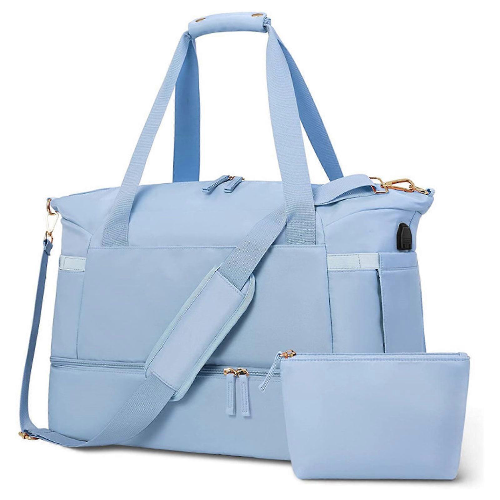 Bolsa de ginástica para mulheres esportes Travel Duffel Bag com porta de carregamento USB, Weekender Overnight Bag com bolso molhado e compartimento de sapatos para mulheres Meninas Trave