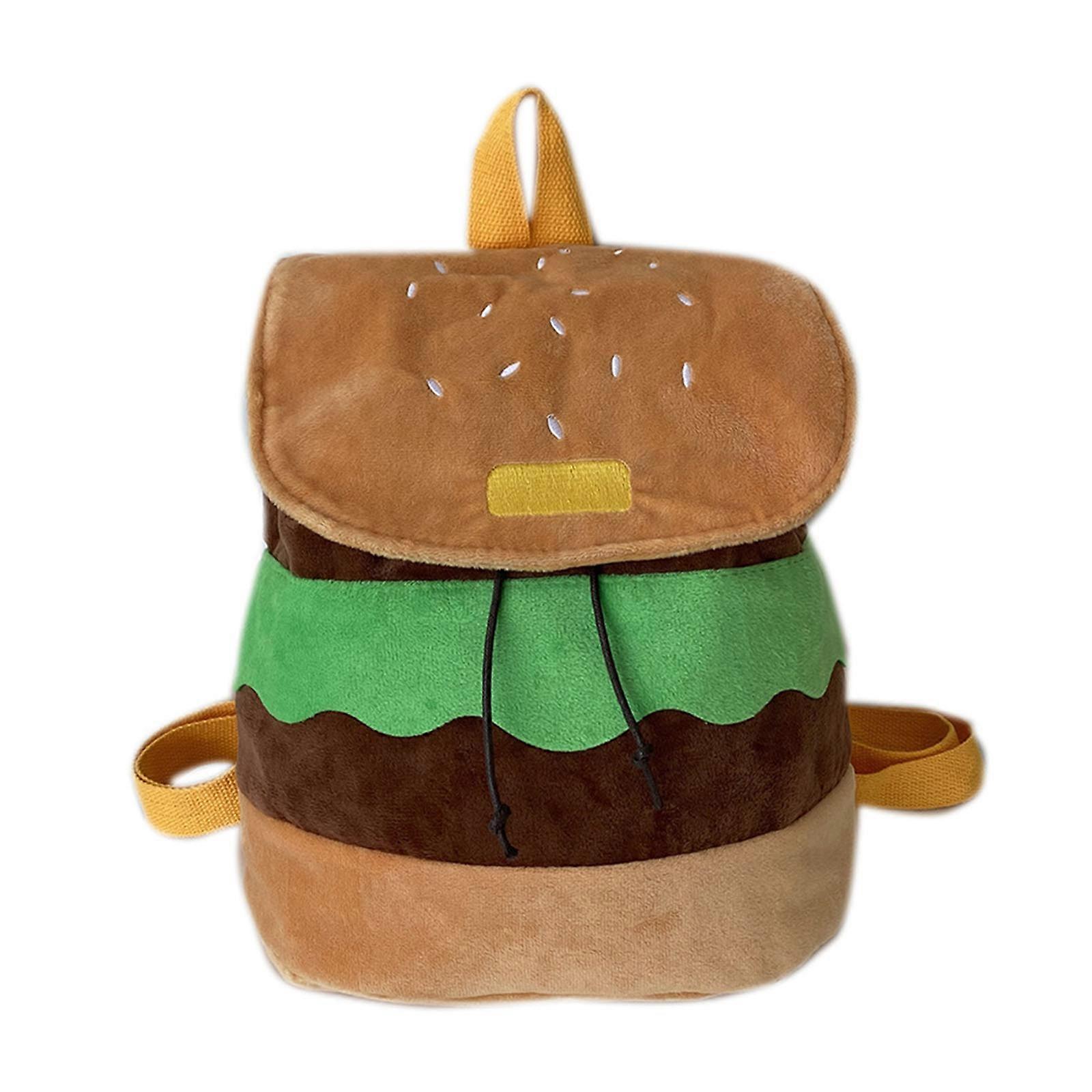 Canvas/ Plush Drawstring Rucksack Cute for Creative Hamburger Backpack for Worki