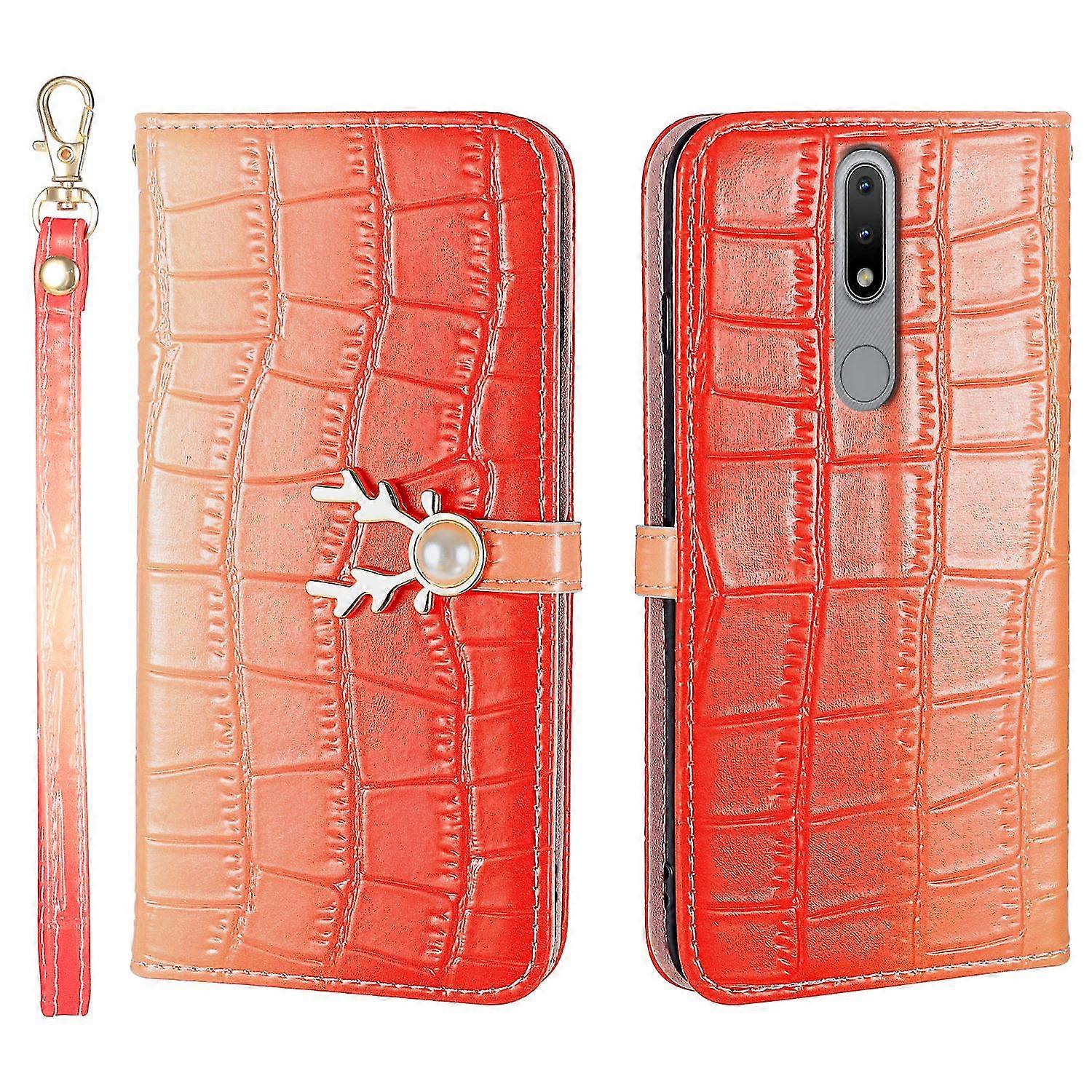 Elk Pattern Phone Case For Nokia 2.4 With Card Holder, Lanyard, Pu Leather Material, Wallet Function, Corner Fall Protection