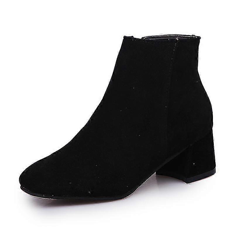 Women's Ankle Boots Patent Leather Pu Mid Calf Low Block Heel Booties Back Zipper Short Boots